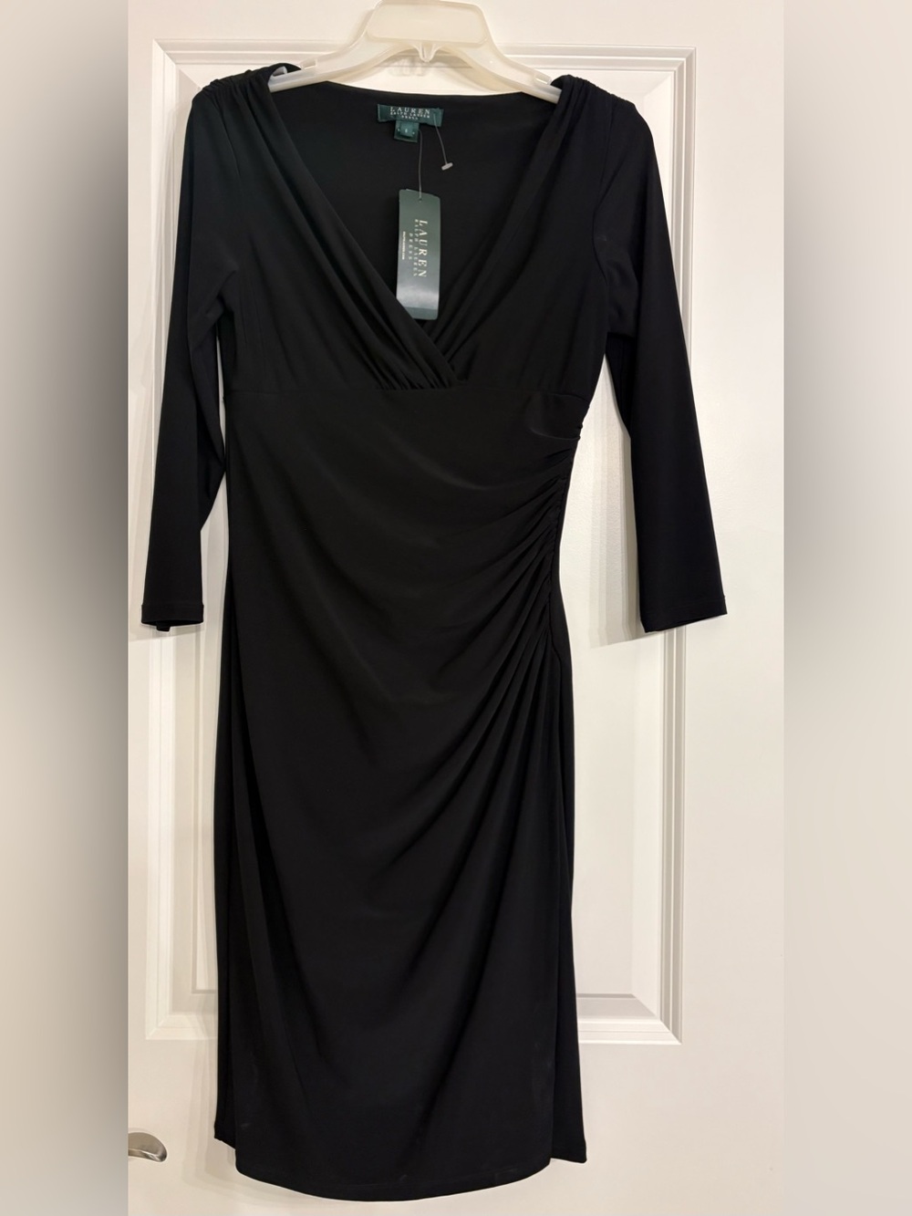 NWT Lauren Ralph Lauren Black Ruched Cocktail Dress Size 6